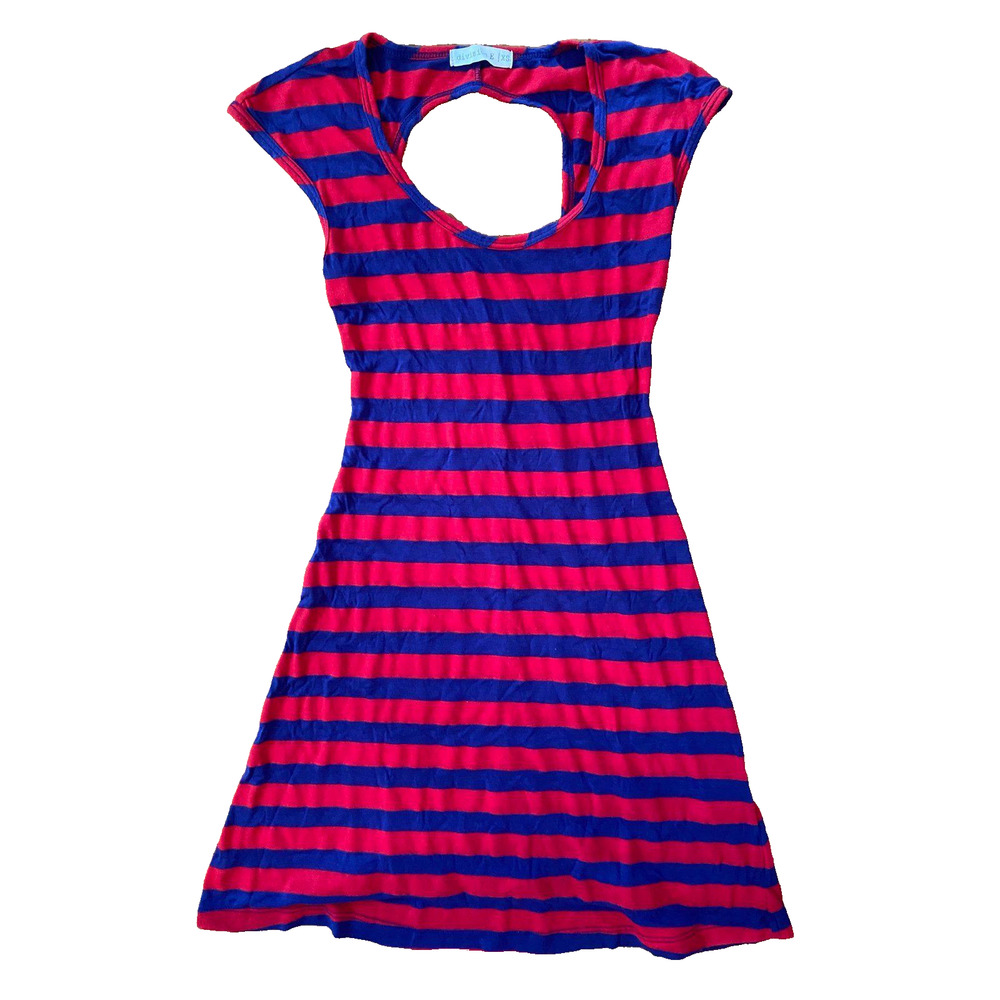 Women's Short Red and Navy Striped Dress With Keyhole Back Summer Size XS